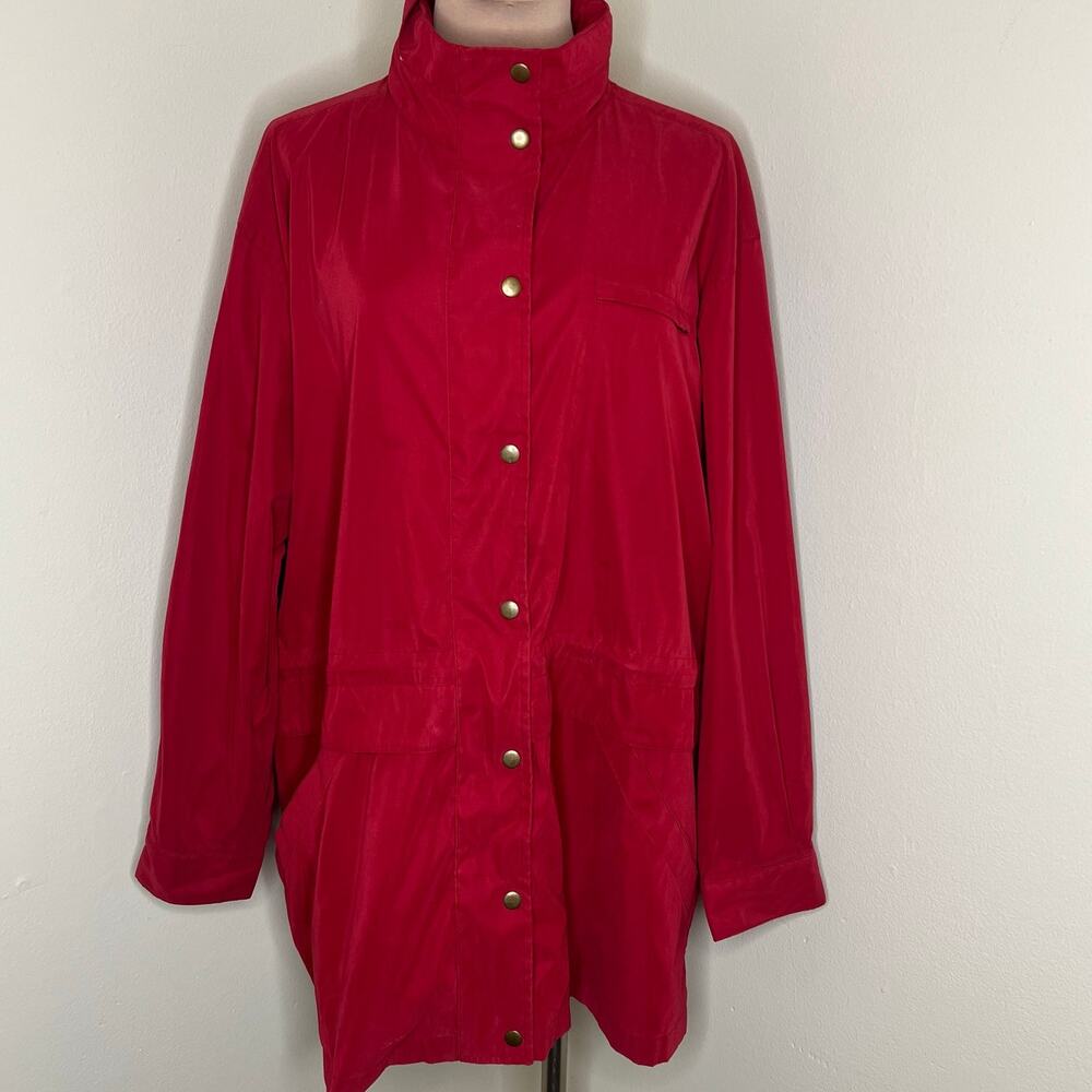 Nordstrom Anorak Rain Jacket XL Womens Red Utility Outdoor Packable Hood Pockets